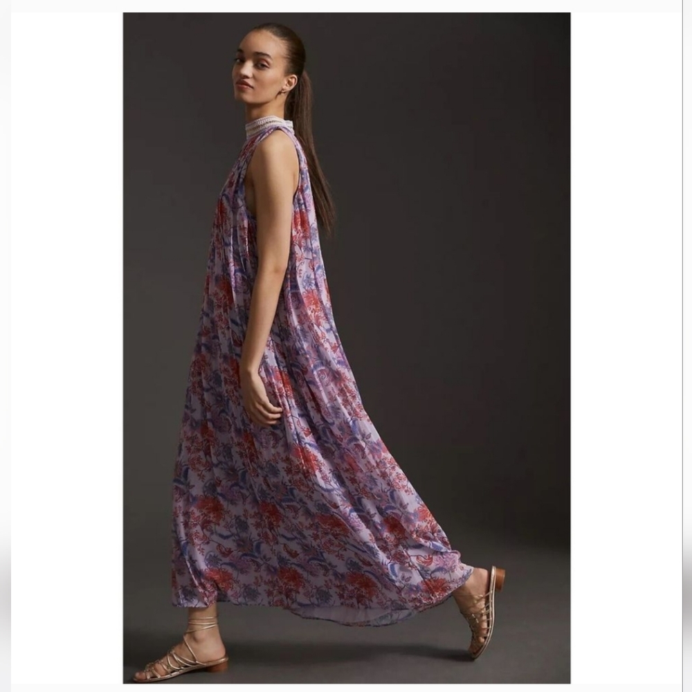 Anthropologie Pinnacle by Shruti Sancheti Printed Halter Pleated Halter Maxi
